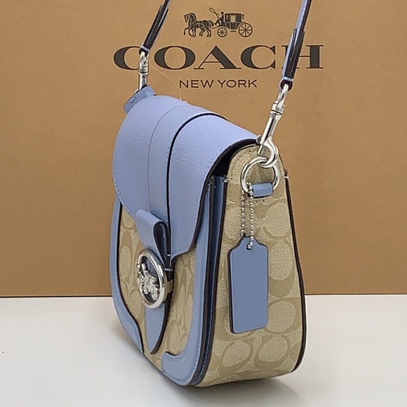COACH Georgie Saddle Bag In Signature Canvas 
Silver/Light Khaki/Marble Blue - Picture 4 of 15